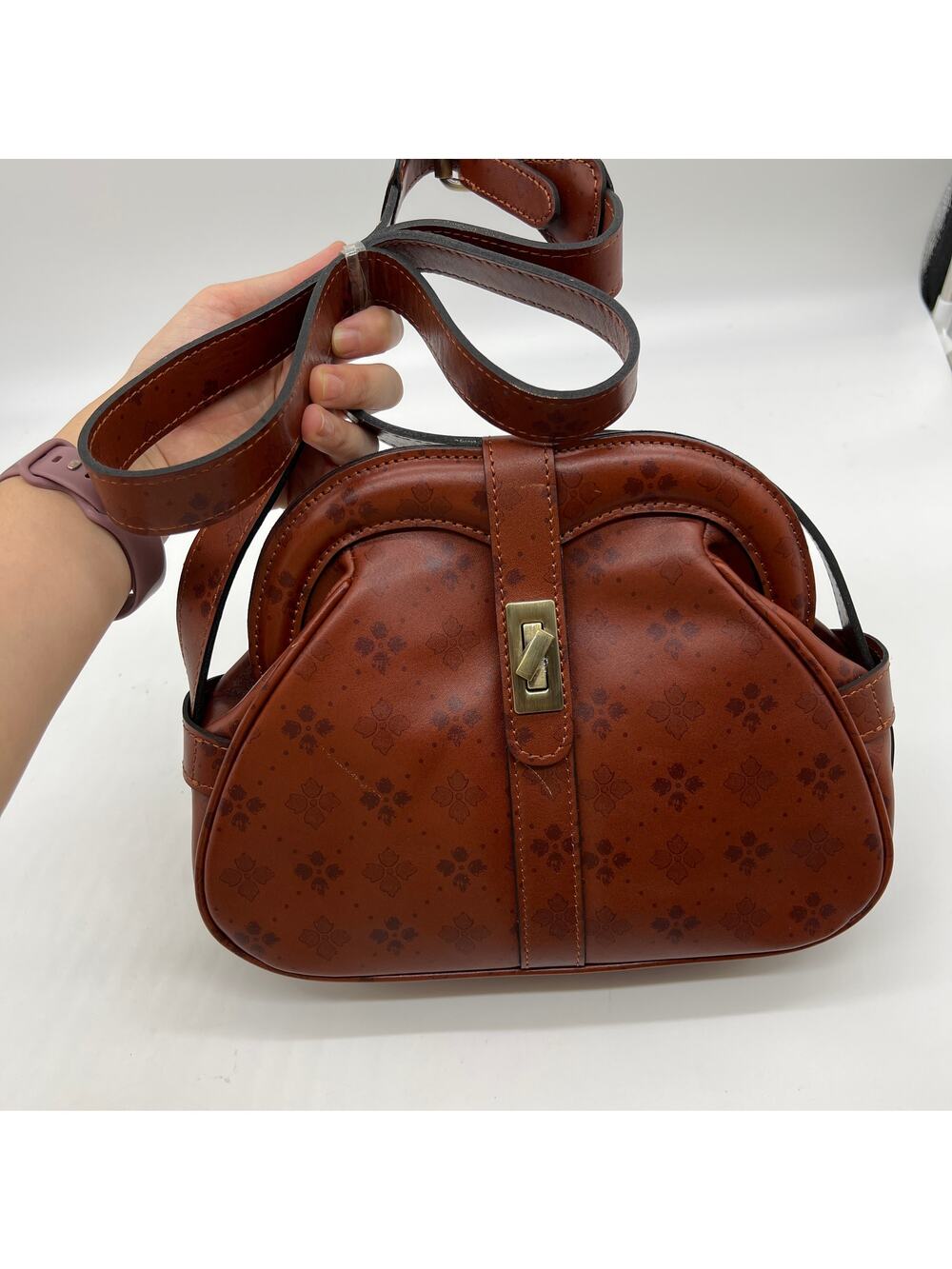 Patricia Nash Womens Handbags Florentina Frame Leather Crossbody Bags Tan